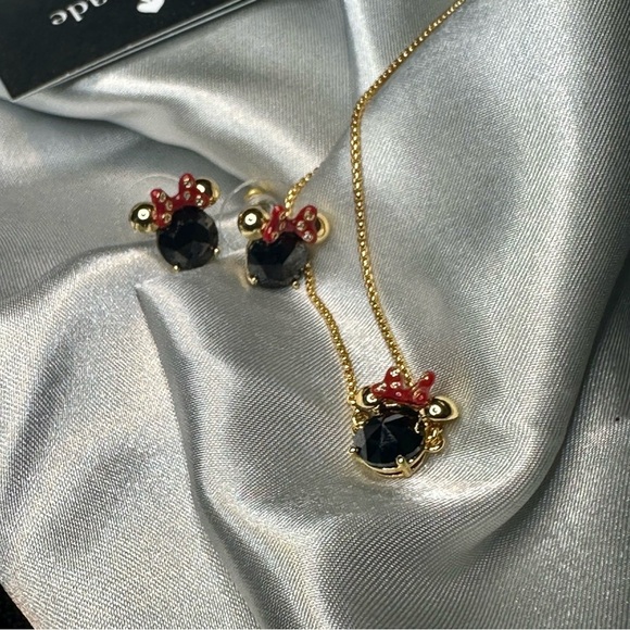 NWT Disney x Kate Spade Minnie Mouse Earrings & Necklace Set | Gold Black Red CZ - Picture 6 of 12